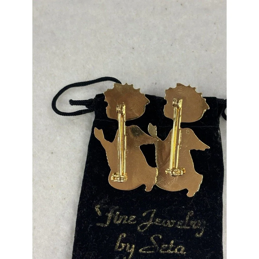 Vintage Seta Birthstone Angel Brooch Pins January Garnet April Rhinestone Pair